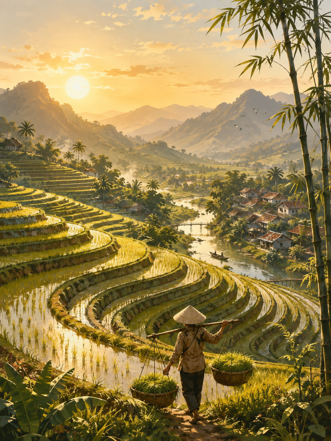 Vietnam rice terraces countryside landscape digital wall art