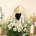 Vietnamese ao dai traditional fashion digital wall art