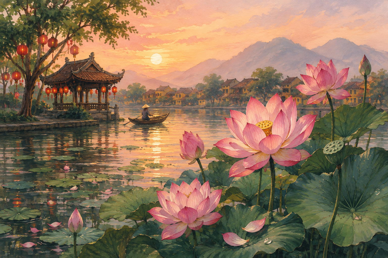 Vietnamese lotus minimal floral digital wall art