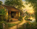 Vietnamese countryside house village landscape digital wall art