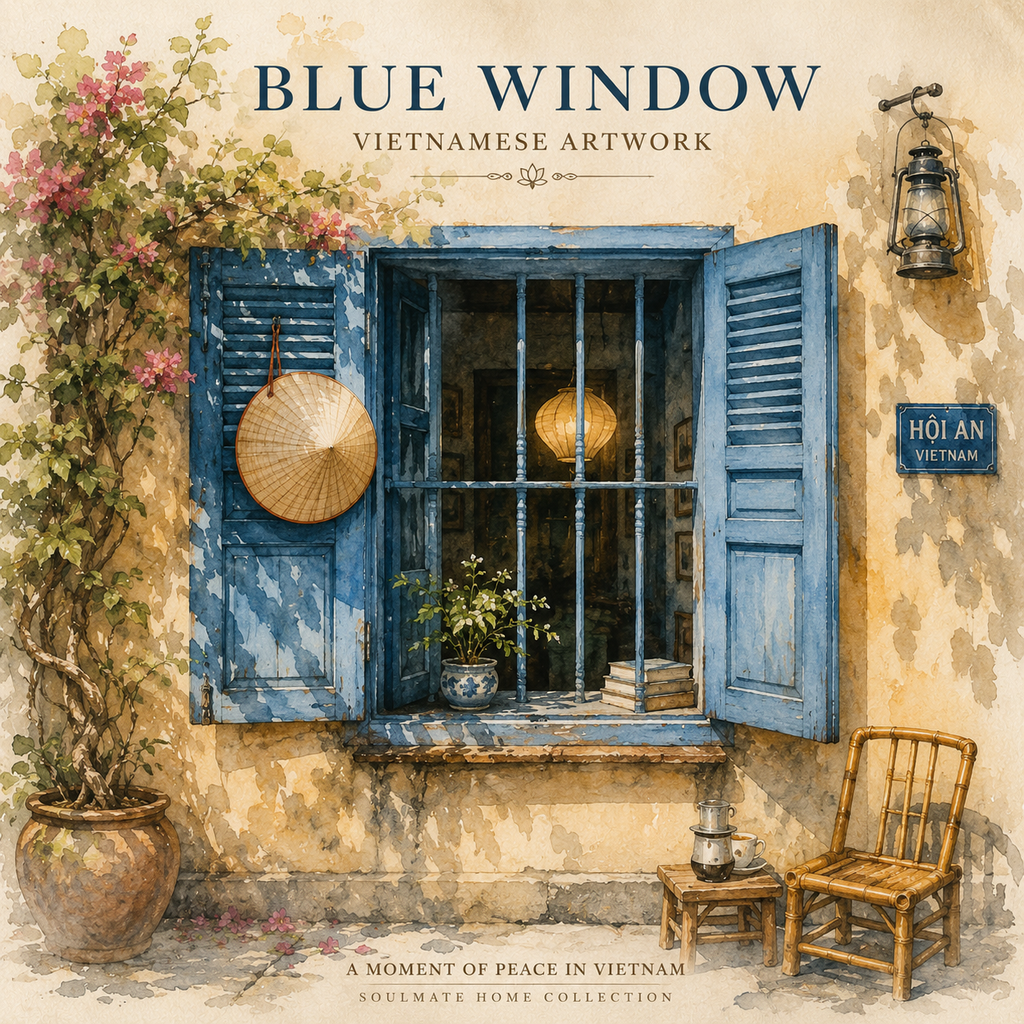Hoi An blue door vintage Vietnam architecture digital wall art