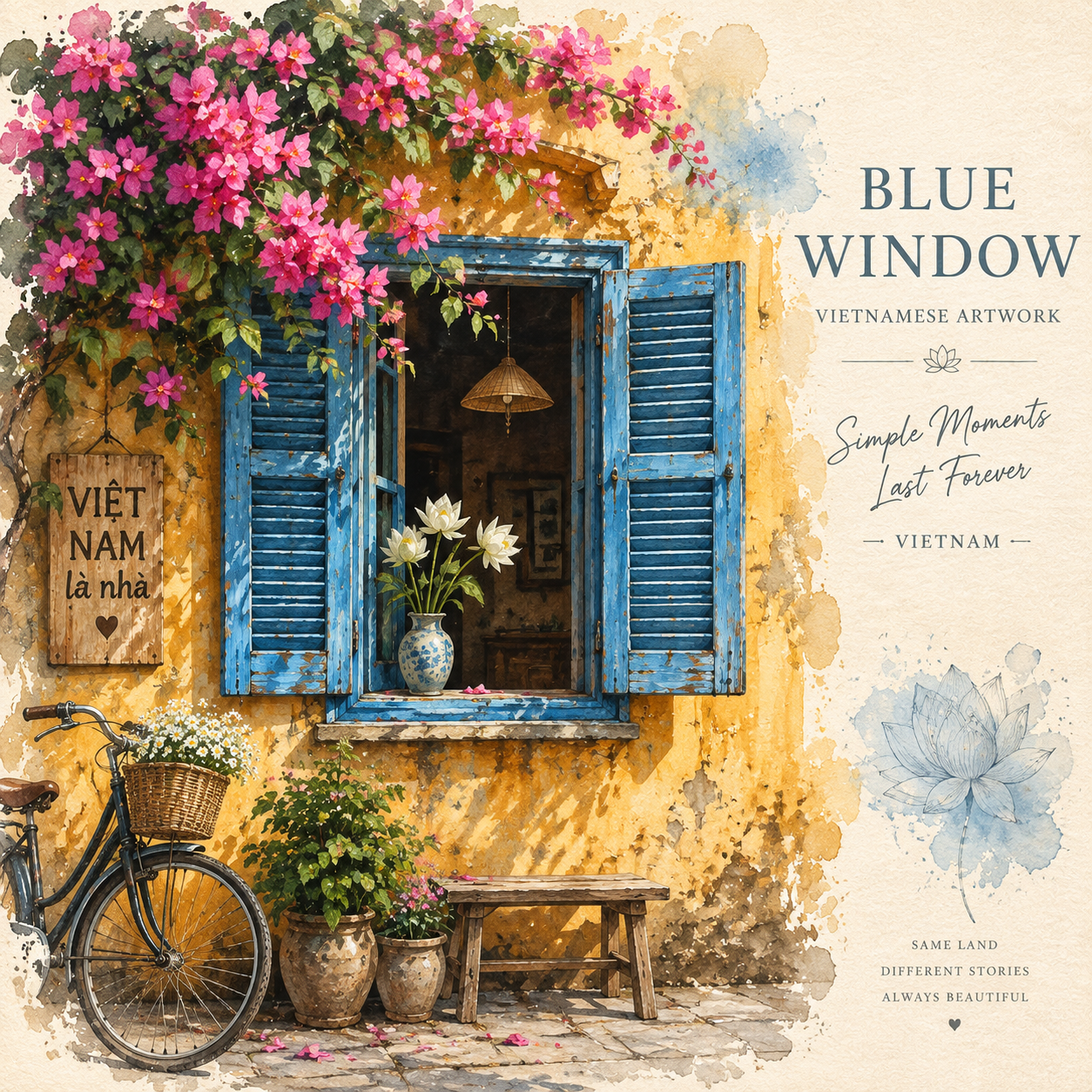 Hoi An blue door vintage Vietnam architecture digital wall art – view 2