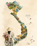 Vietnam map and non la conical hat cultural digital wall art