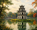 Hoan Kiem Lake Hanoi Turtle Tower Vietnam digital wall art
