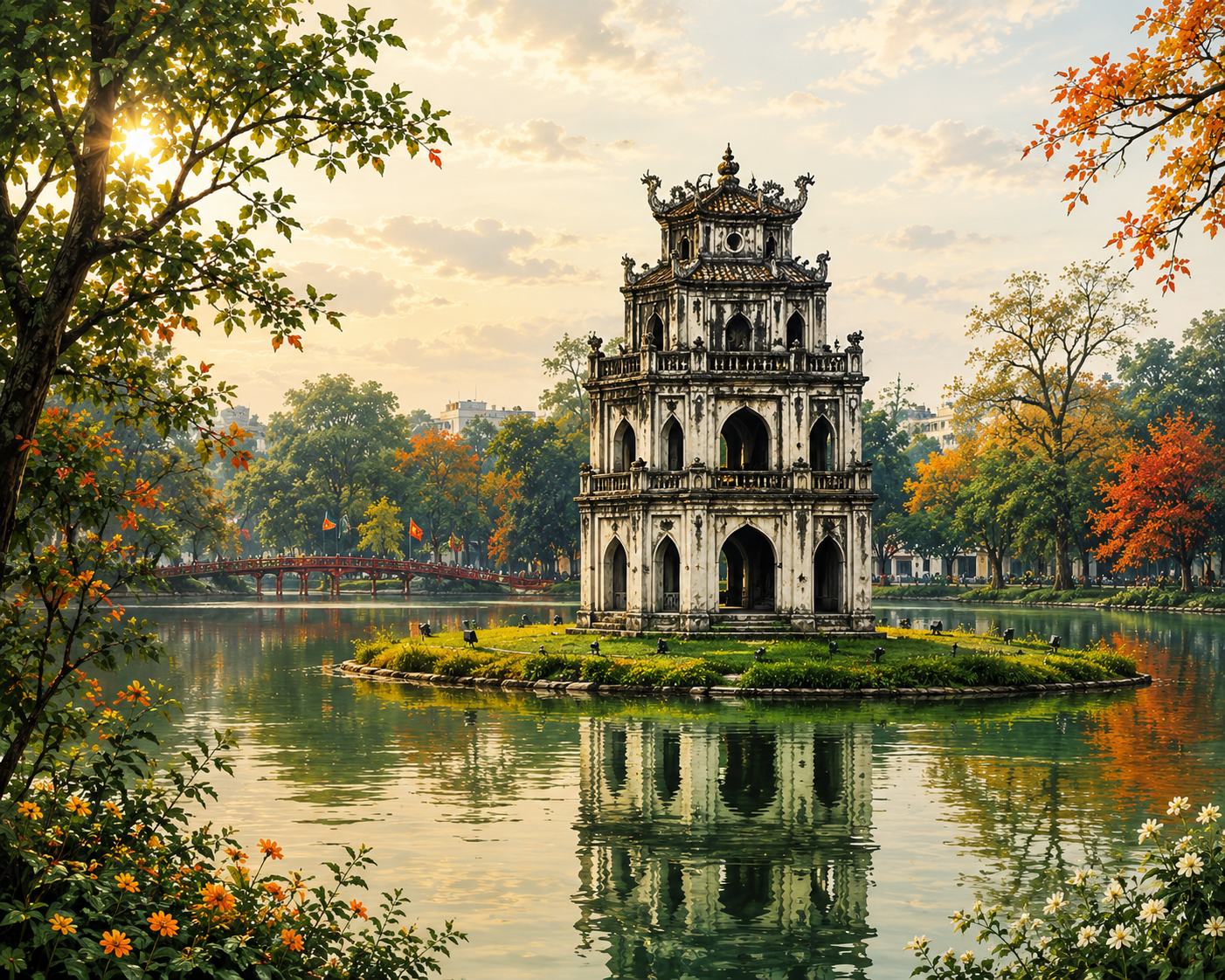 Hoan Kiem Lake Hanoi Turtle Tower Vietnam digital wall art