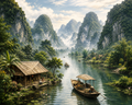 Ha Long Bay limestone islands Vietnam landscape digital wall art