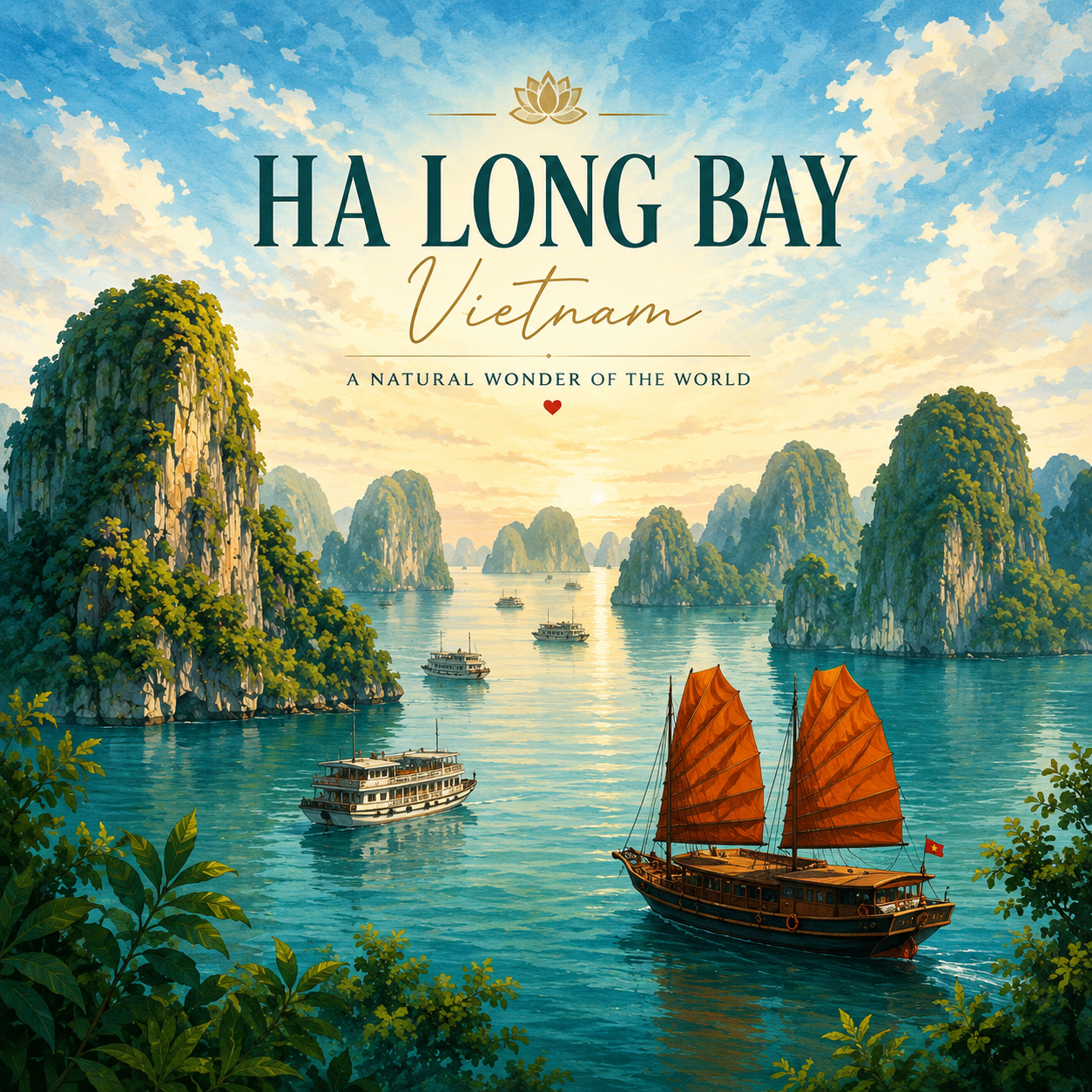Ha Long Bay Vietnam square digital wall art with limestone islands