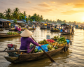 Mekong Delta floating market Vietnam digital wall art with boats