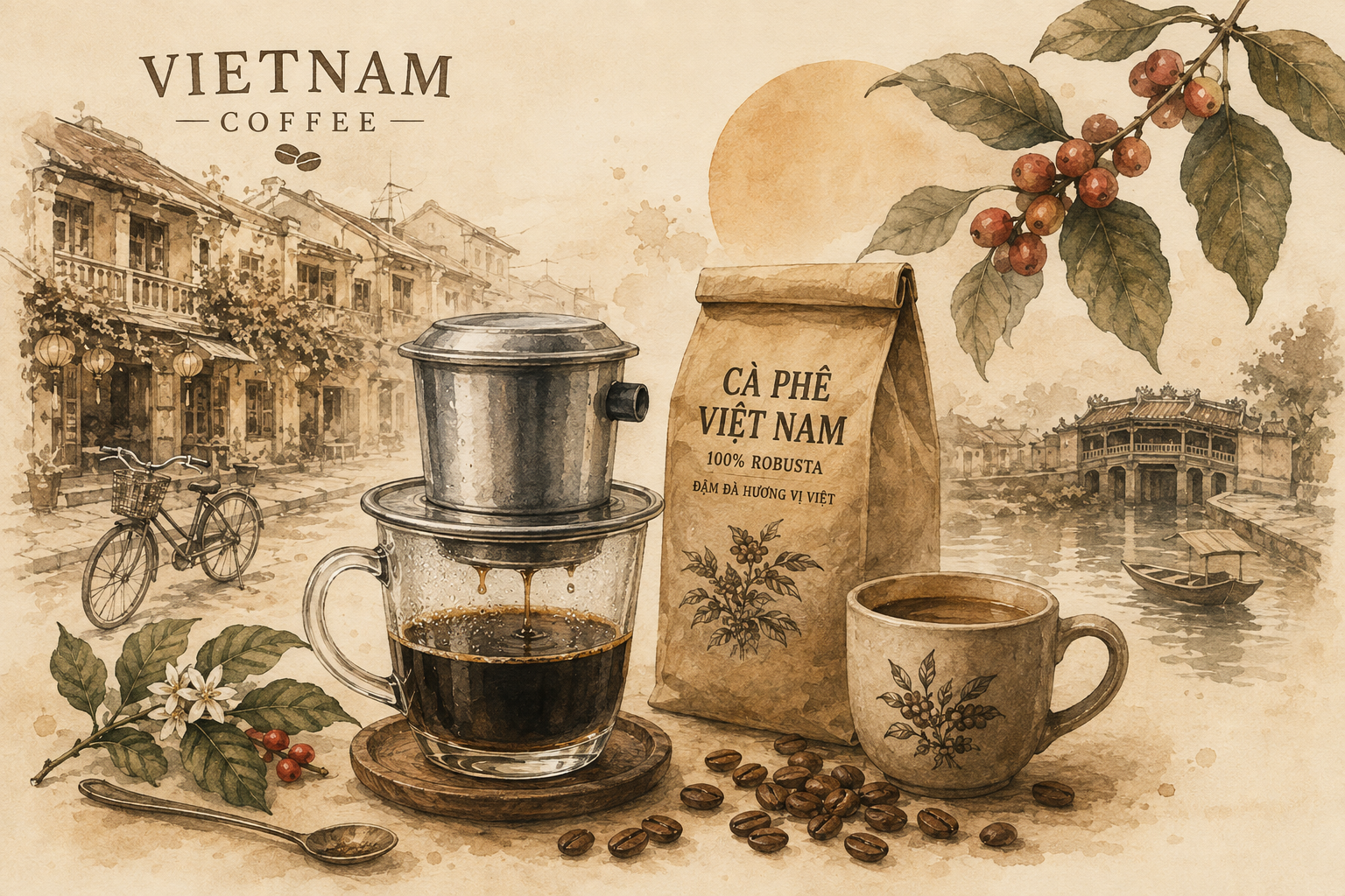 Vietnamese coffee culture digital wall art with traditional phin coffee – view 2
