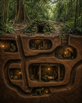Detailed cross section of Cu Chi tunnels underground network Vietnam historical war art print