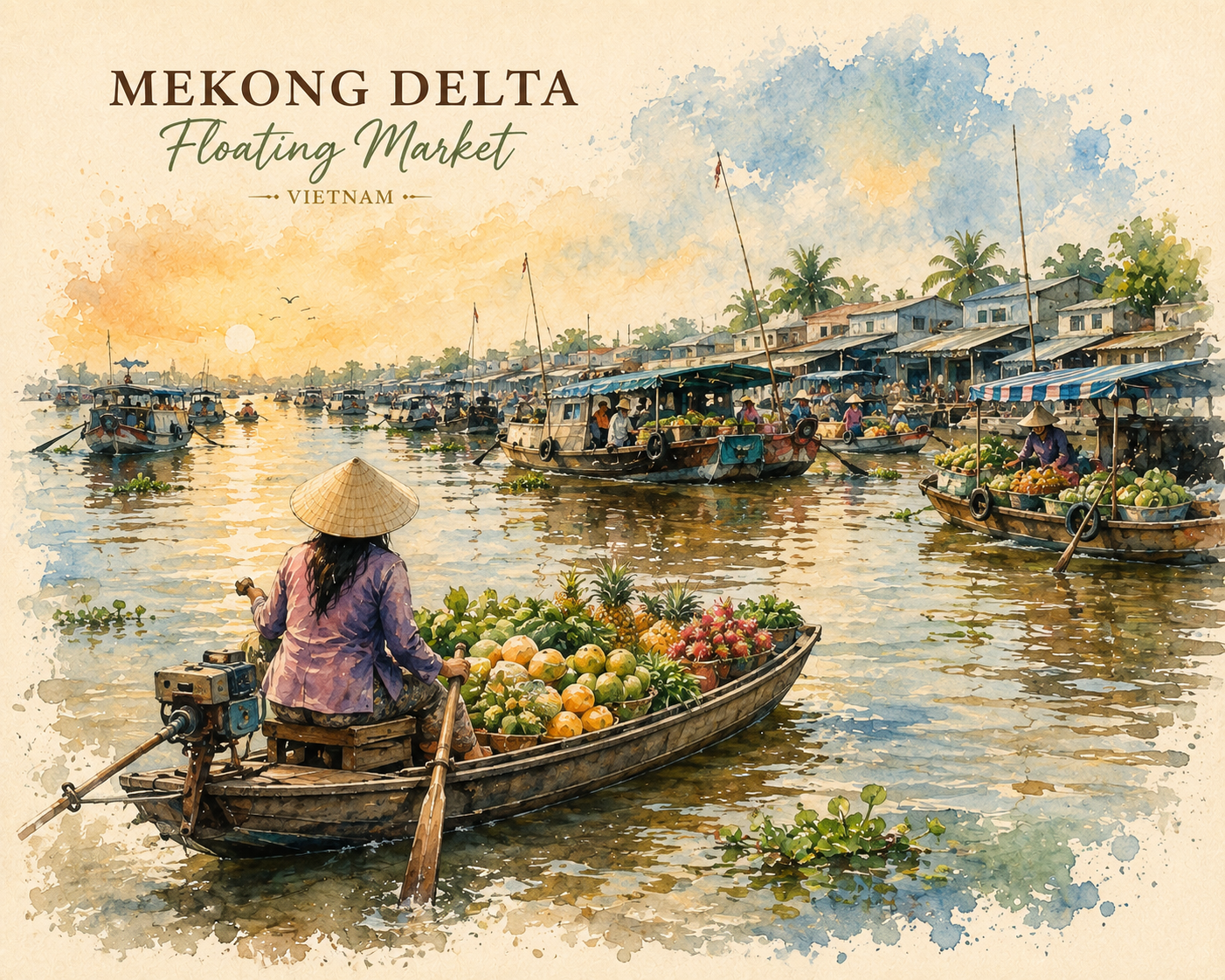 Mekong Delta floating market Vietnam digital wall art with boats – view 2