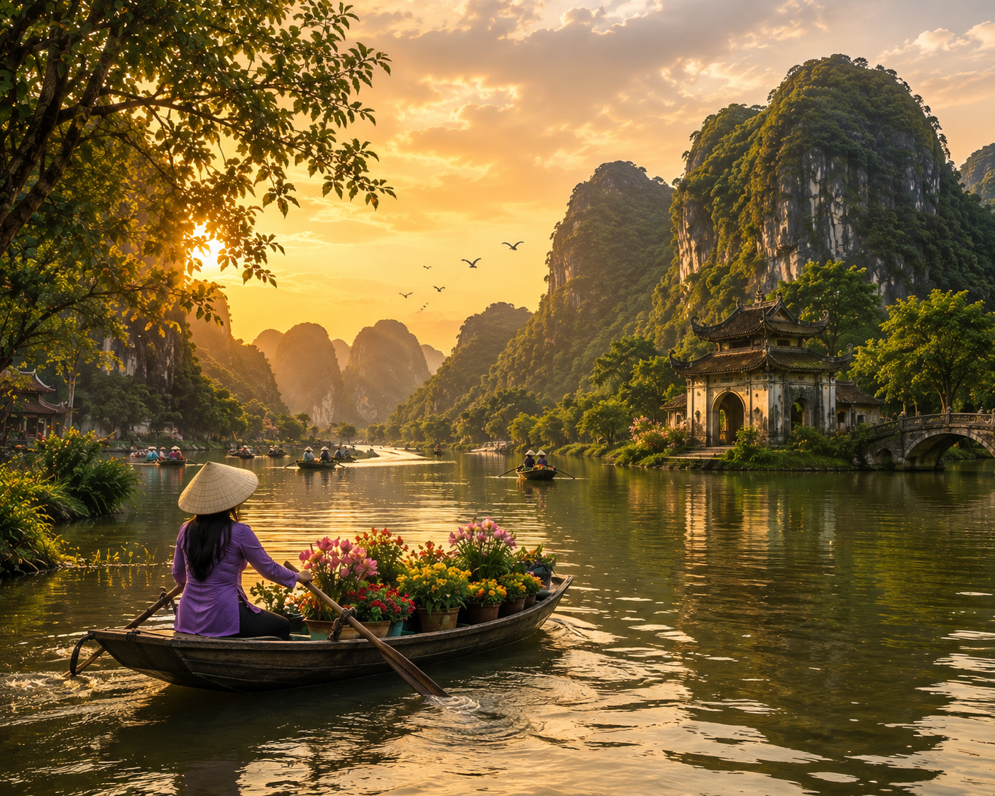Mekong Delta floating market Vietnam digital wall art with boats – view 3