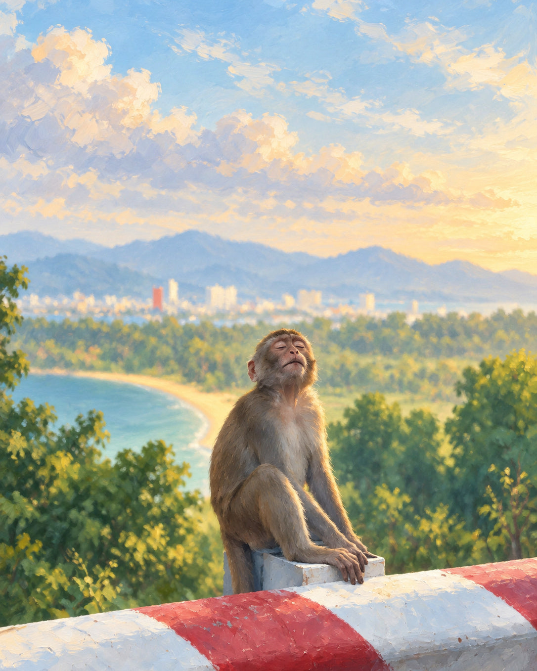 Son Tra Monkey Da Nang – Peaceful Sunrise Wildlife Digital Wall Art