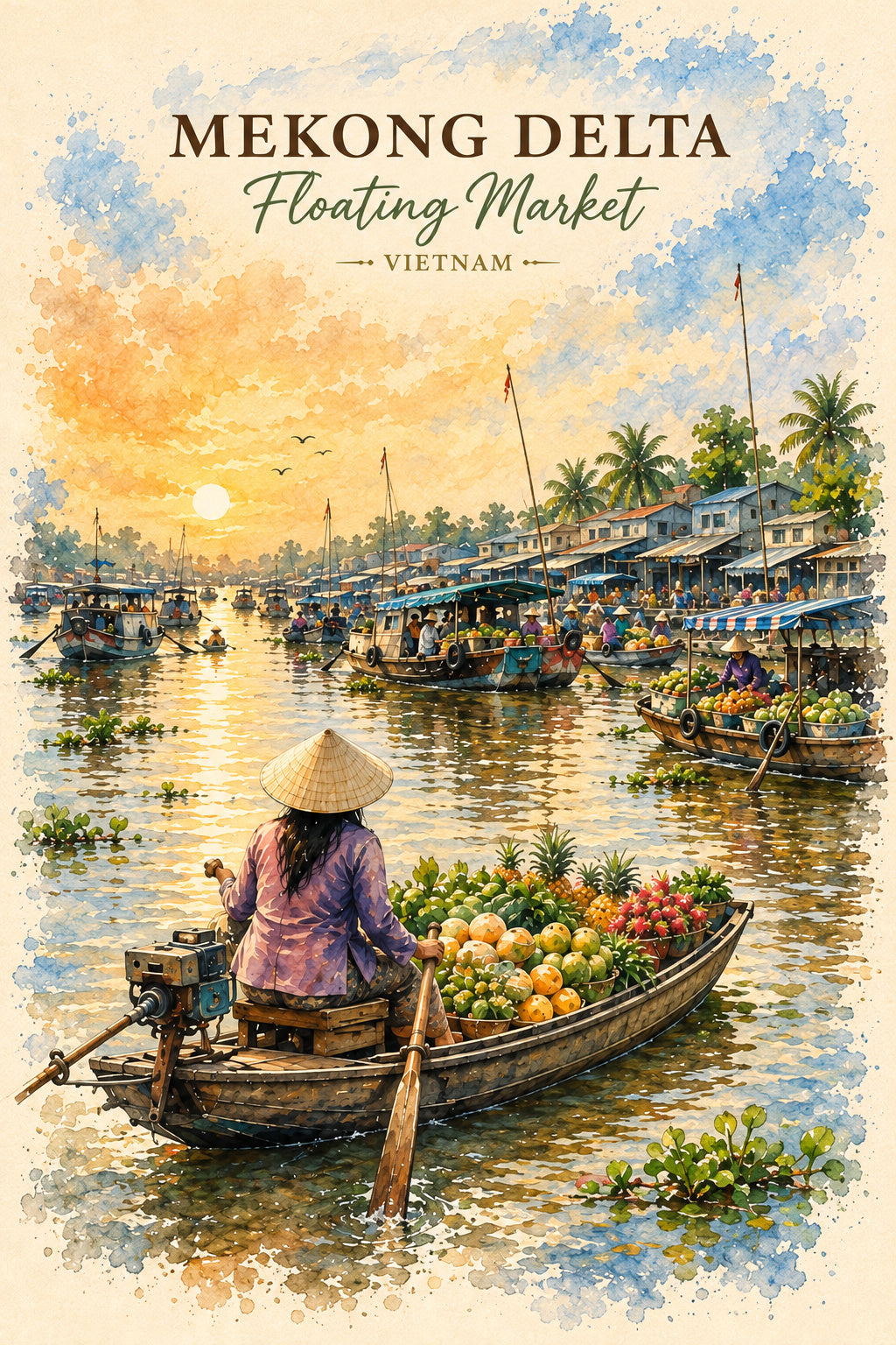 Mekong Floating Market – Vietnam River Life Digital Art