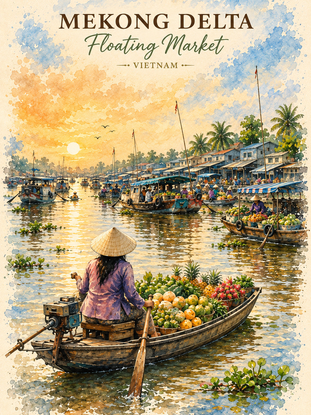 Mekong Floating Market – Vietnam River Life Digital Art