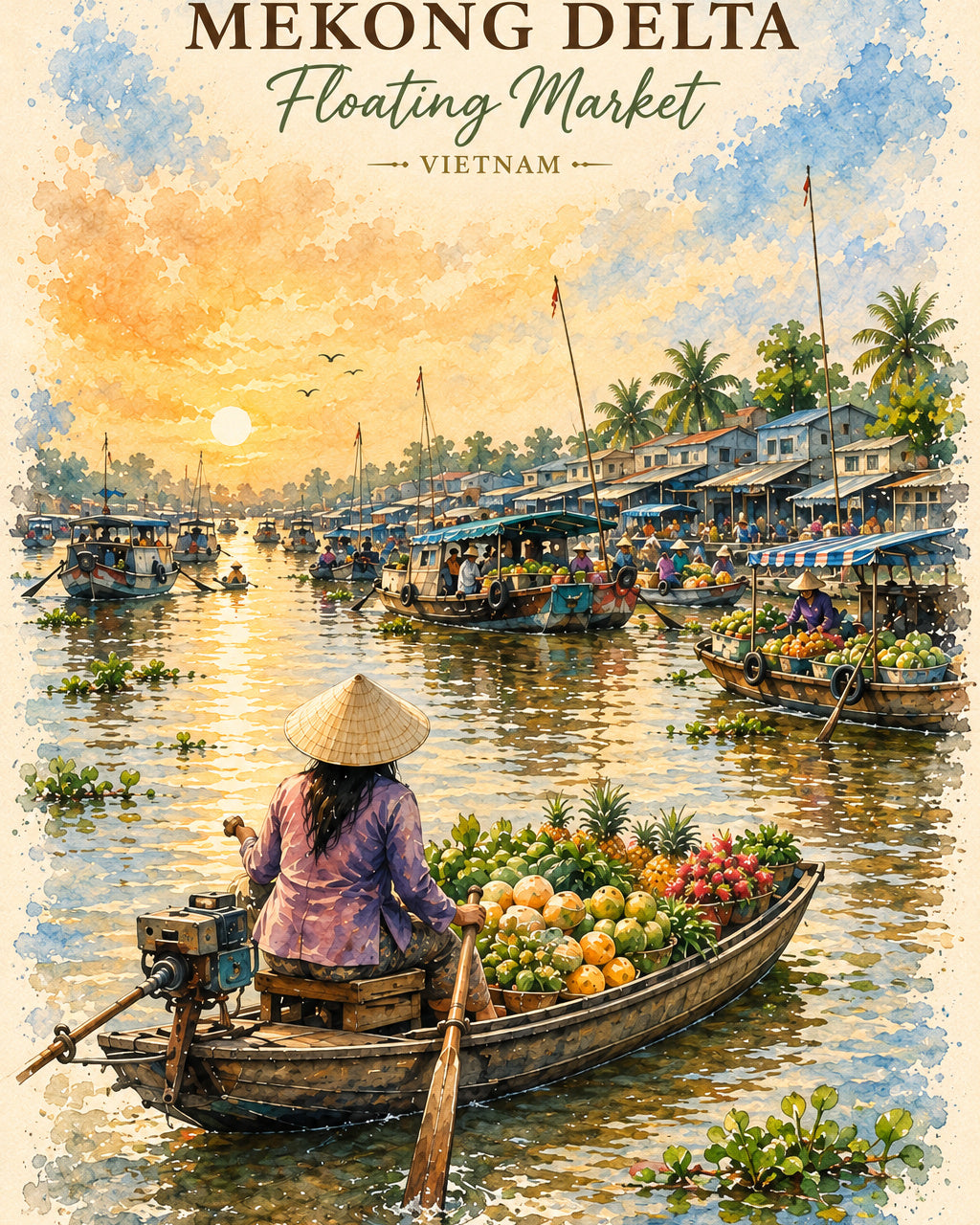 Mekong Floating Market – Vietnam River Life Digital Art