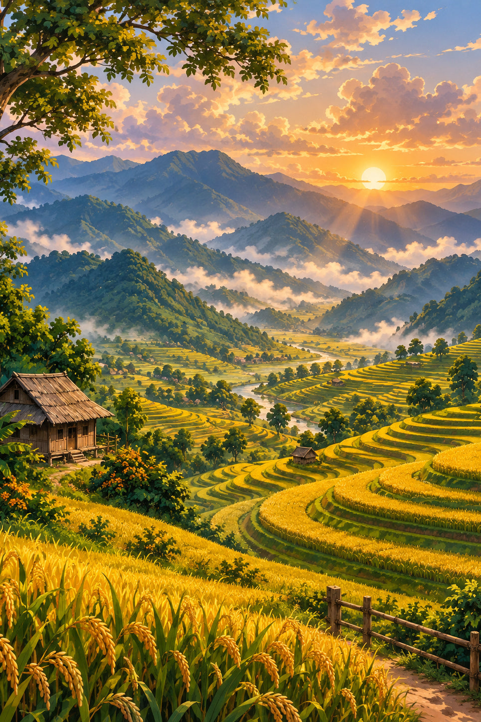 Vietnam Rice Terraces – Countryside Landscape Digital Art
