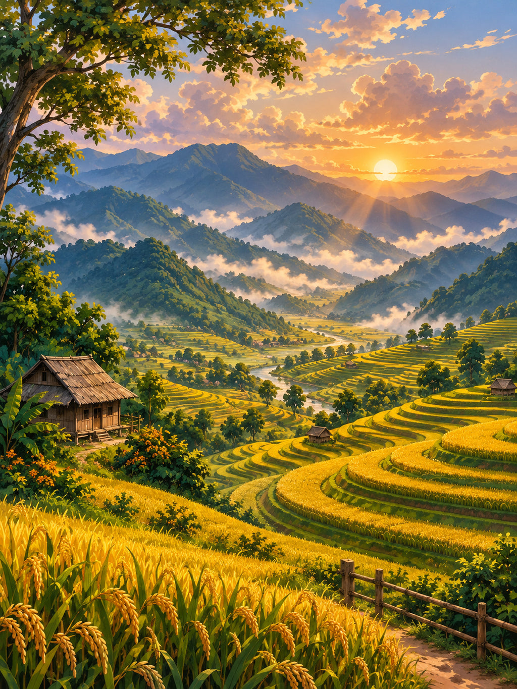 Vietnam Rice Terraces – Countryside Landscape Digital Art