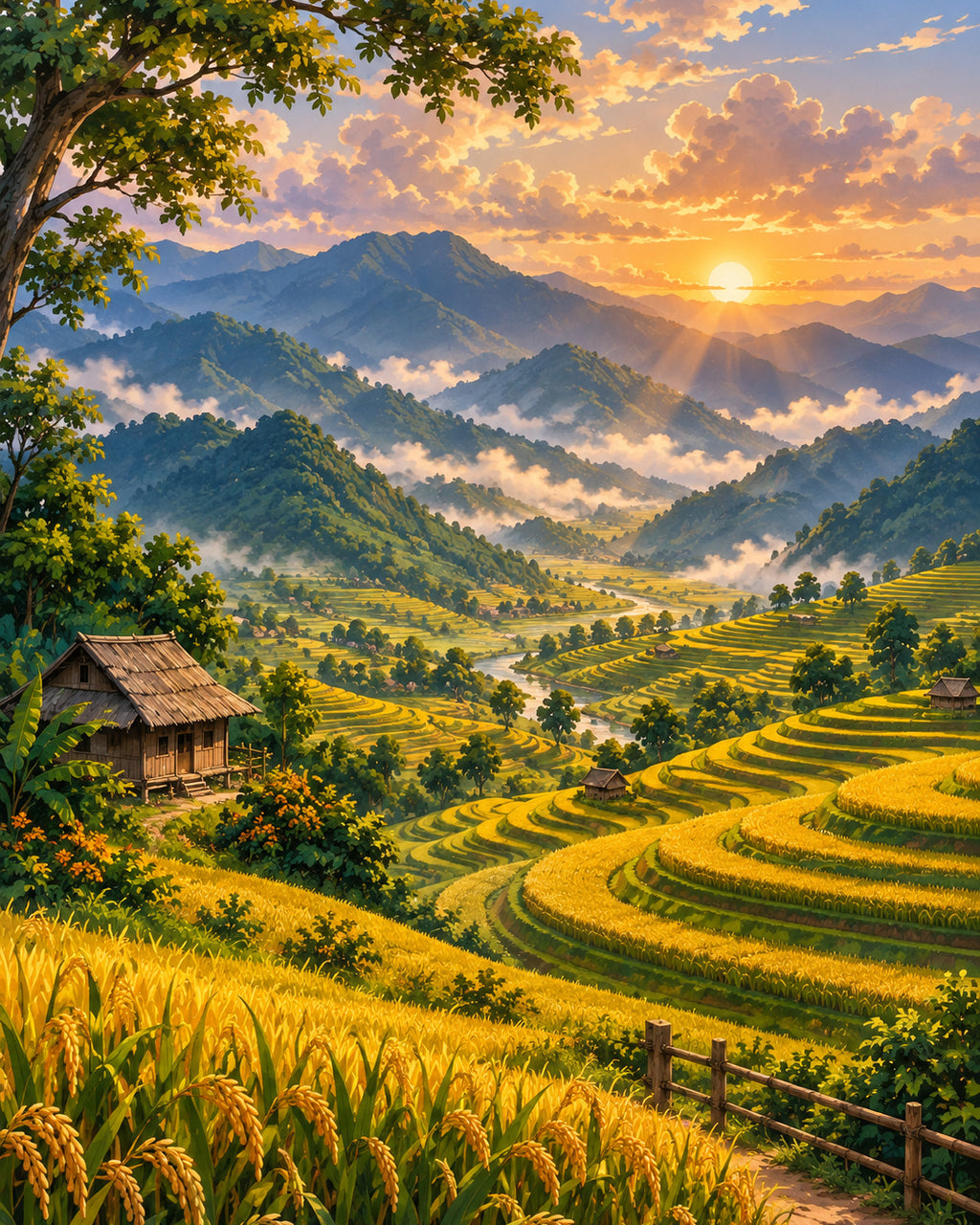 Vietnam Rice Terraces – Countryside Landscape Digital Art