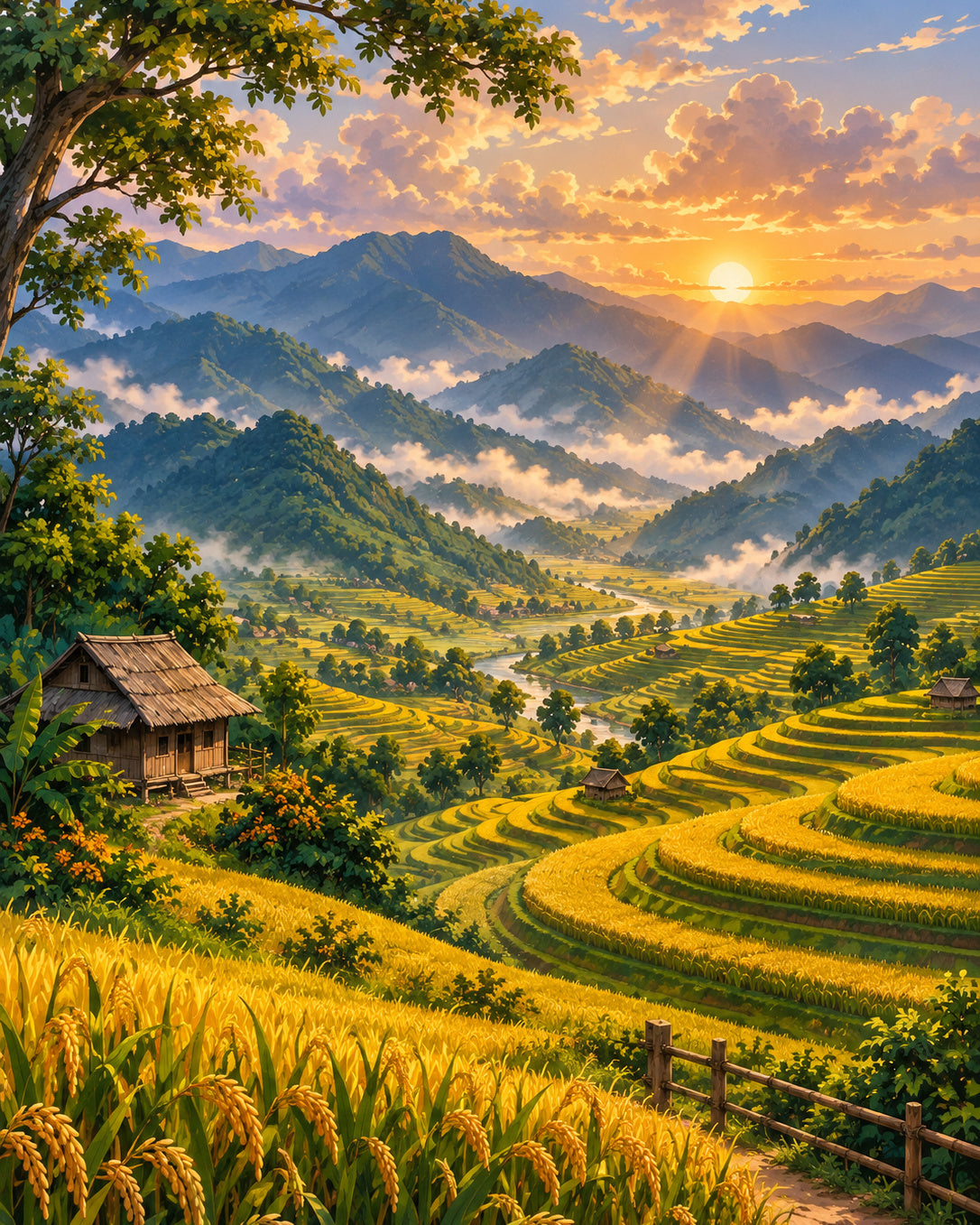 Vietnam Rice Terraces – Countryside Landscape Digital Art