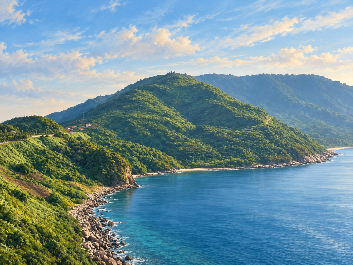 Son Tra Peninsula Monkey Mountain Da Nang Vietnam coastal road and turquoise ocean landscape wall art print