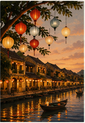 Hoi An riverside lanterns Vietnam digital wall art